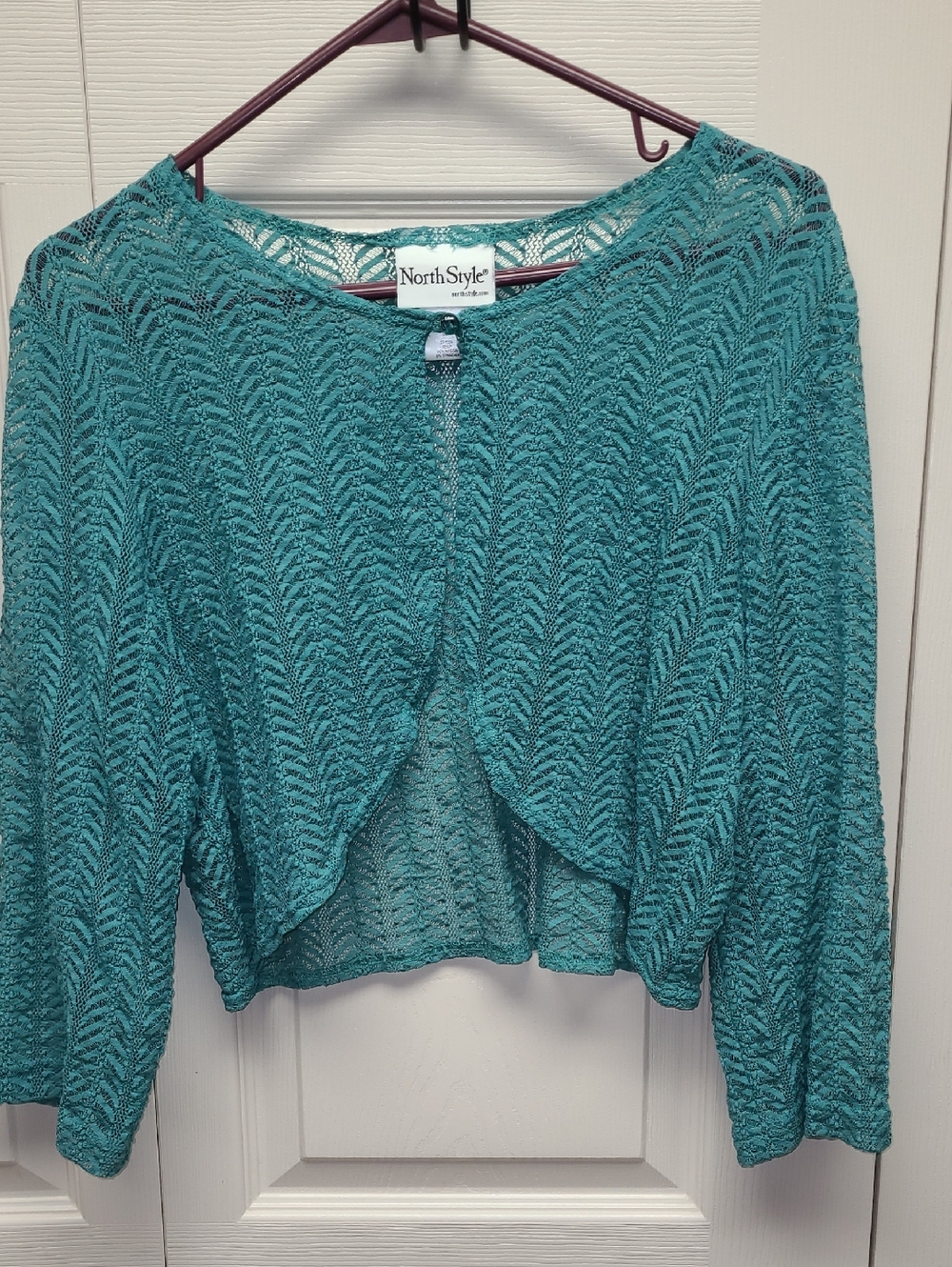 NorthStyle Teal grean button closure Lace-Pattern Pointelle  Shrug Cardigan 16P